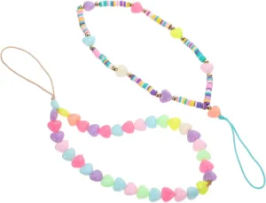 2Pcs Colorful Heart Beaded Phone Lanyard Creative Phone Hanging Rope for Easy Carrying Stylish Decoration and Secure Use with Mobile Devices and Accessories