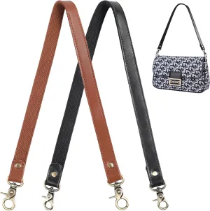 2PCS Replacement Leather Bag Handles, 22.8 Inch Purse Straps with Antique Bronze Swivel Lobster Buckles, for Handbags, Shoulder Bags, DIY Purse Making, Black and Brown
