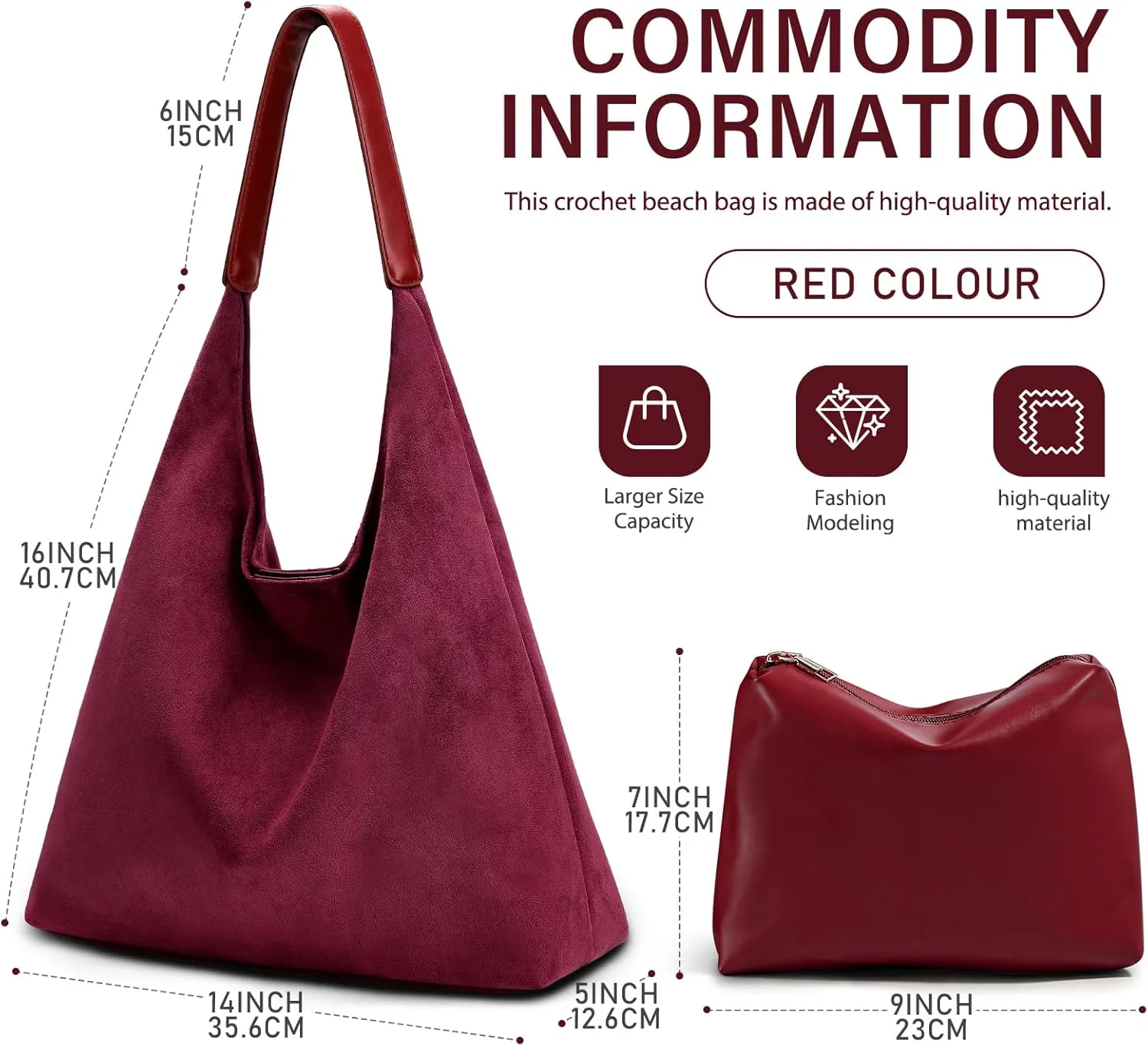 2PCS Suede Bag and Leather Purse Hobo Bags for Women Shoulder Bag Slouchy Bag Suede Tote Bag for Women Vegan