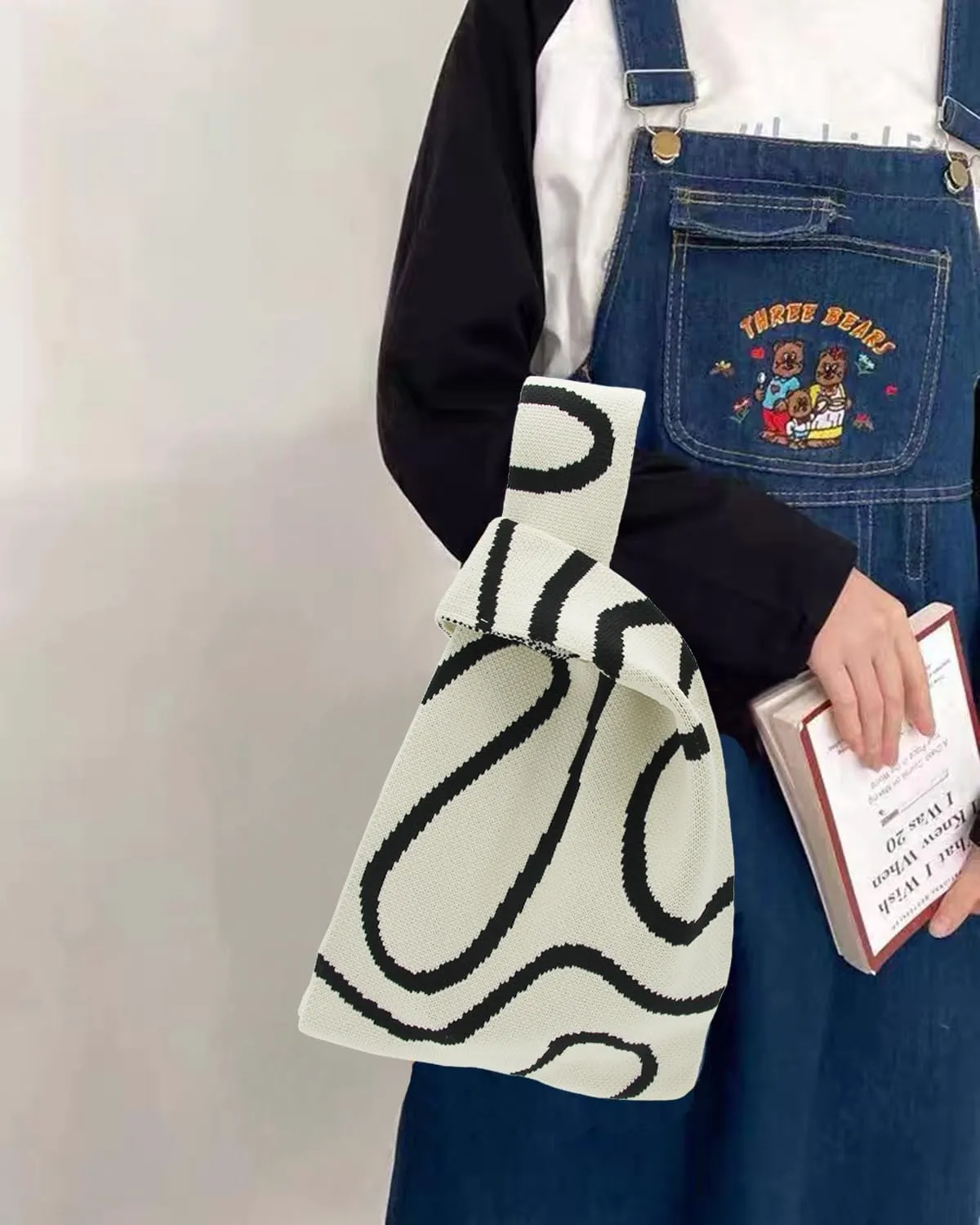 3 Pack Crochet Tote Bag for Women, Cute Knot Wrist Knitted Bag Durable Handbag Pouch, Casual Knit Purse for Outdoor Walking