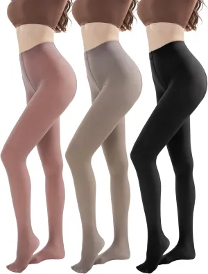 3 Pairs Black Tights for Women, 80D Tummy Compression Plus Size Tights, Control Top Microfiber Pantyhose