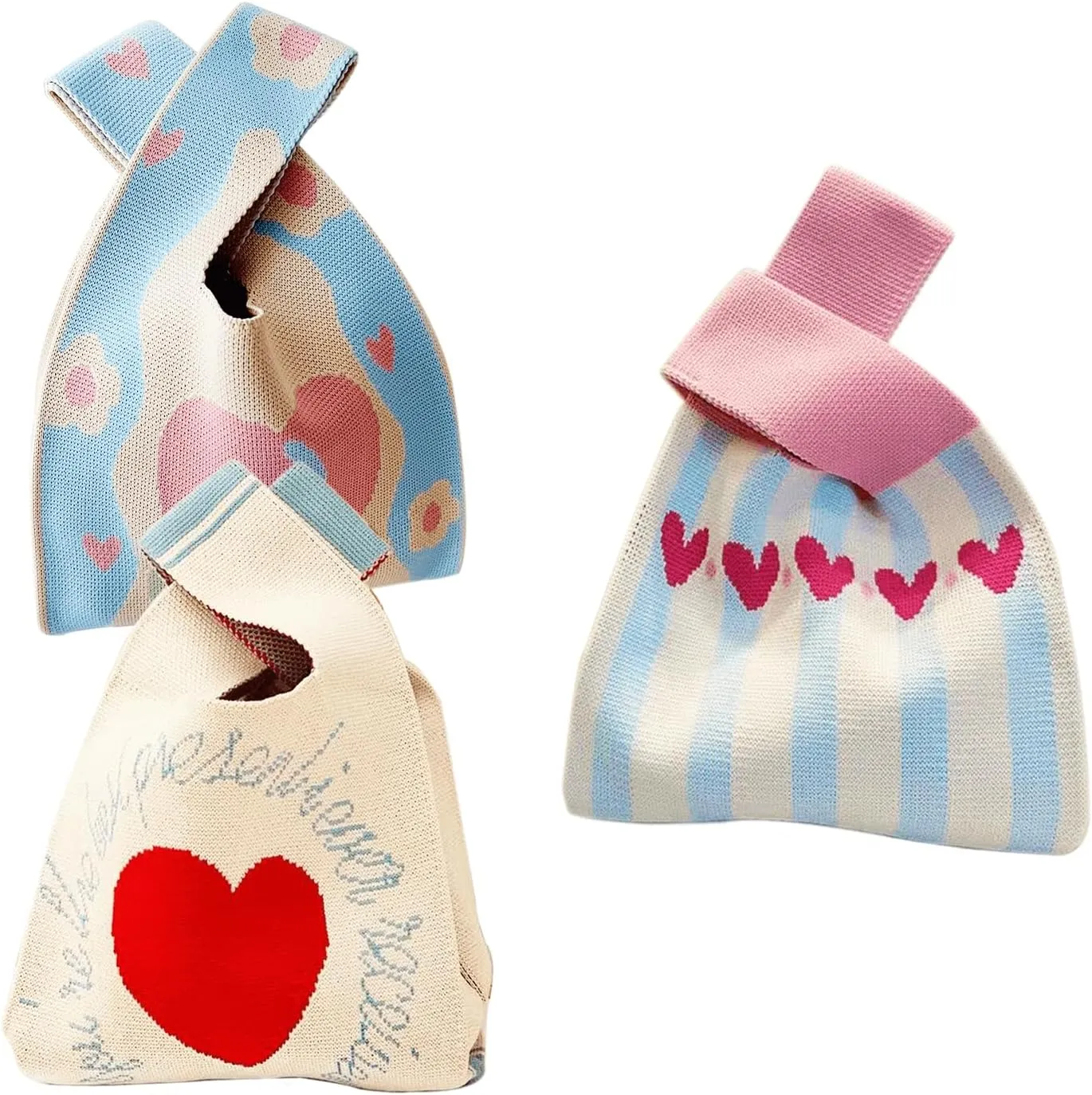 3 Pieces Women's Pocket Handbags Cute Knot Cufflinks Tote Bag, Suitable for all occasions