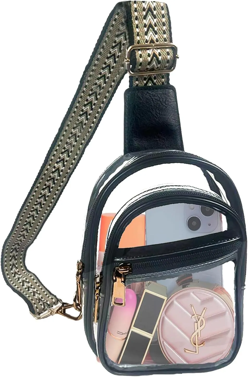 3 Pockets Clear Bag for Stadium Events Crossbody Bag Chest Sling Backpack Transparent Concert bag Fanny Pack Purse Women Men