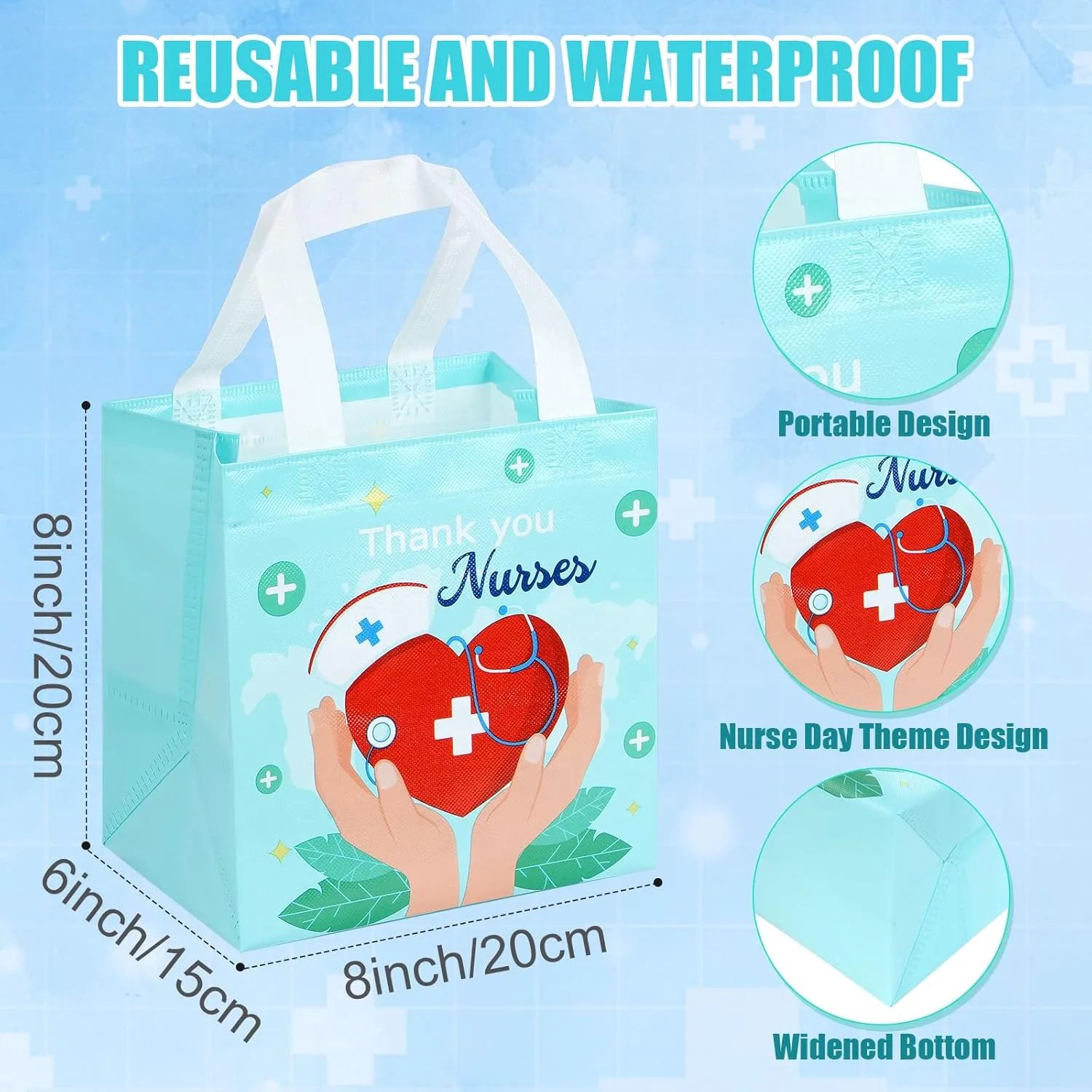 30Pcs Nurse Week Gifts Bags Bulk Nurse Appreciation Gift Bag with Handles Reusable Thank You Nurse Non Woven Treat Tote Bags Medical Assistant Party Favor for Nurses Appreciation Decorations