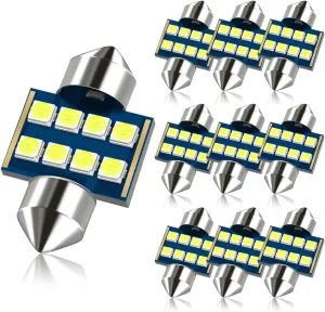 31MM Festoon DE3175 3175 6428 6000K White Extra Bright LED Bulbs for Car Interior Lights License Plate Map Dome Trunk Door Courtesy Light 8-SMD Chipset Canbus Error Free
