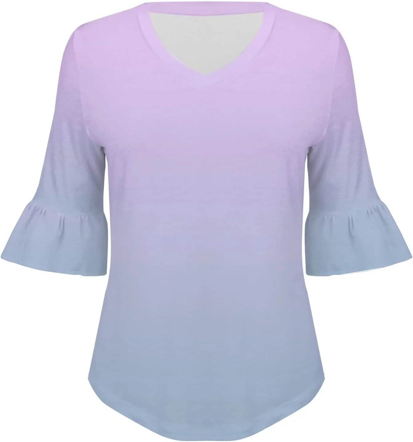 3/4 Sleeve Tops for Women Casual Ruffle V Neck T Shirts Three Quarter Length Work Blouses Dressy Tunic Tops