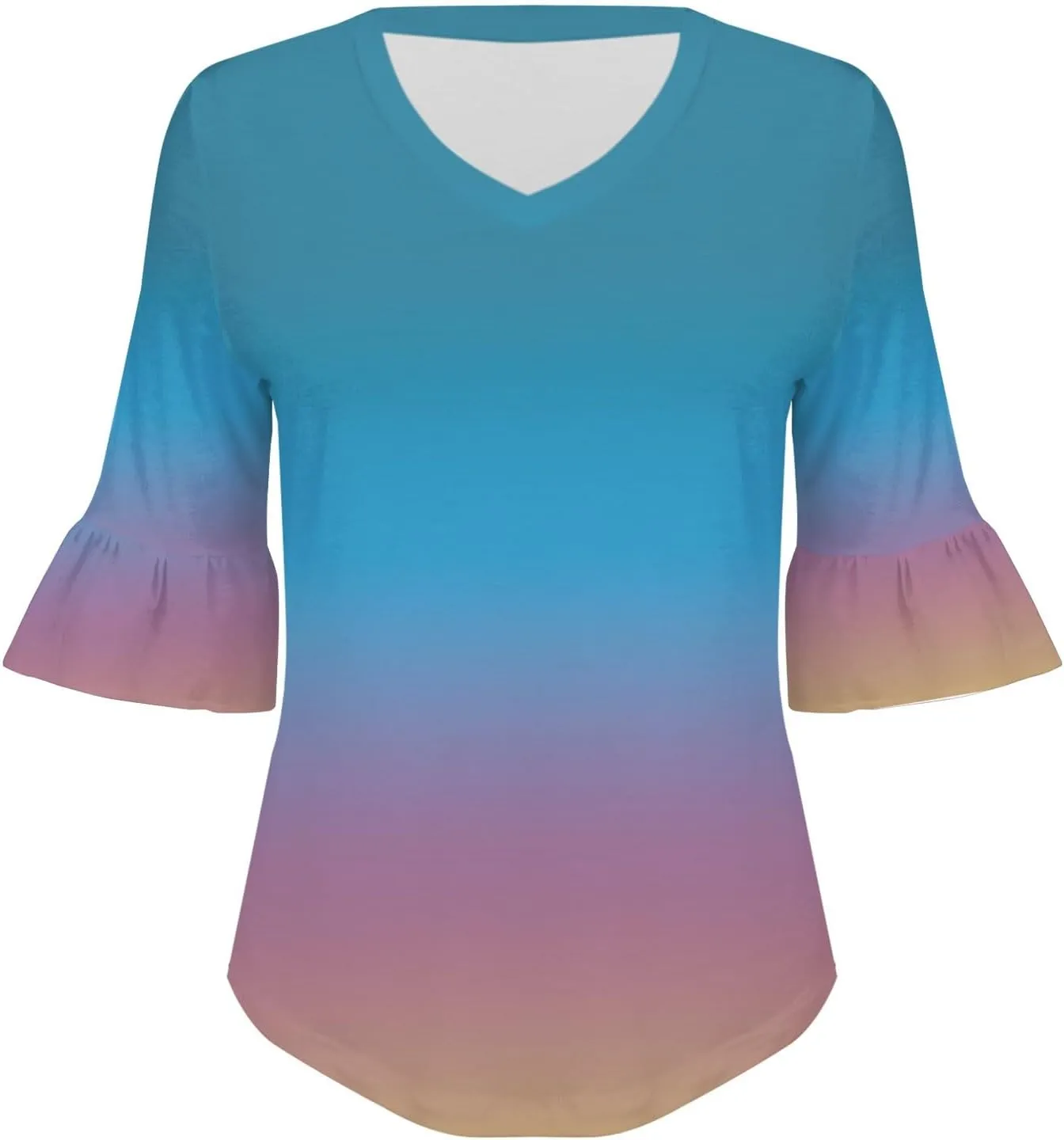 3/4 Sleeve Tops for Women Casual Ruffle V Neck T Shirts Three Quarter Length Work Blouses Dressy Tunic Tops