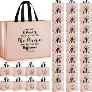 36 Pcs Large Thank You Reusable Gift Bags Employee Team Appreciation Gift Bags May You Be Proud Gift for Employee Teacher Student Coworker Secretary Appreciation Assistant Gift(Rose