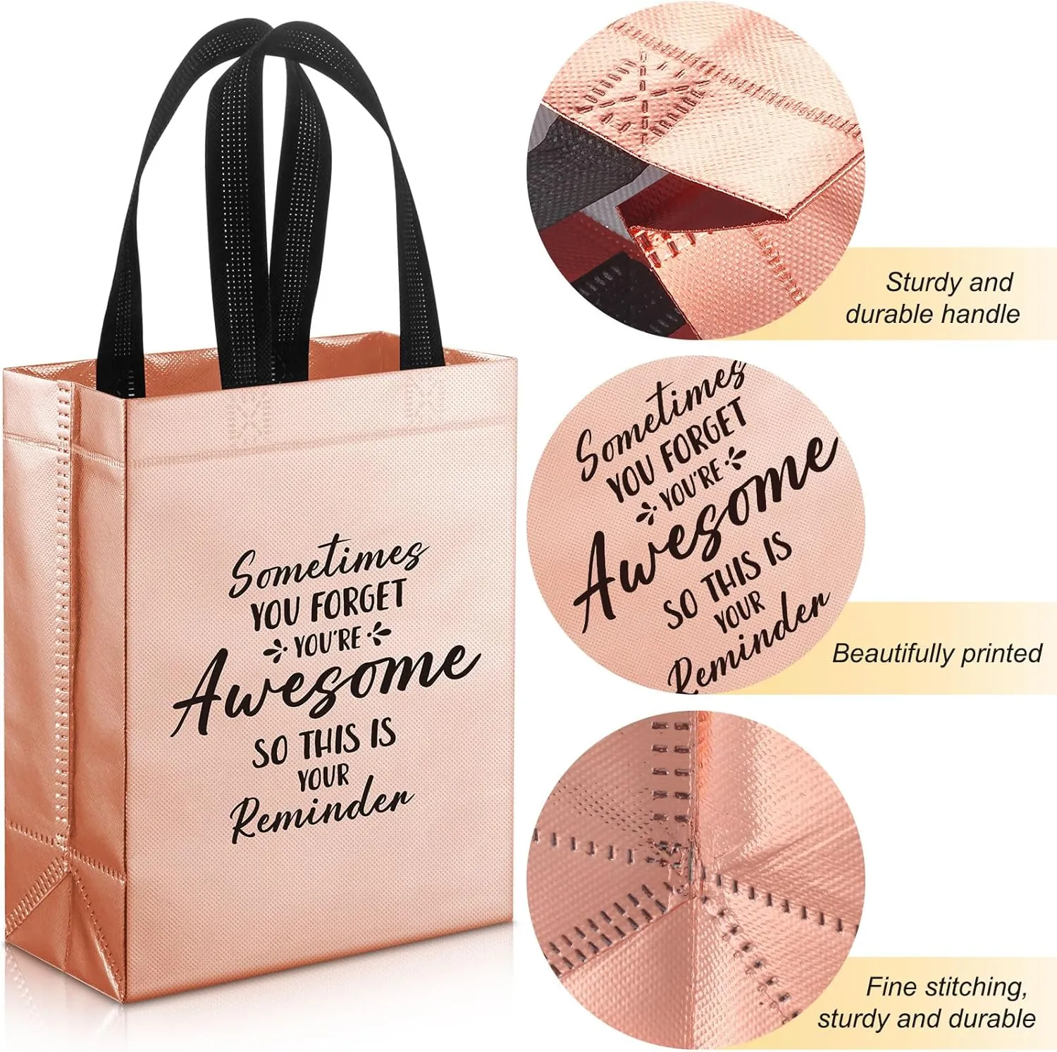 36 Pcs Thank You Reusable Gift Bags Employee Appreciation Gift Bags Sometimes You Forget You're Awesome Team Appreciation Gift for Employee Teacher Student Coworker Secretary Assistant Gift(Rose Gold)