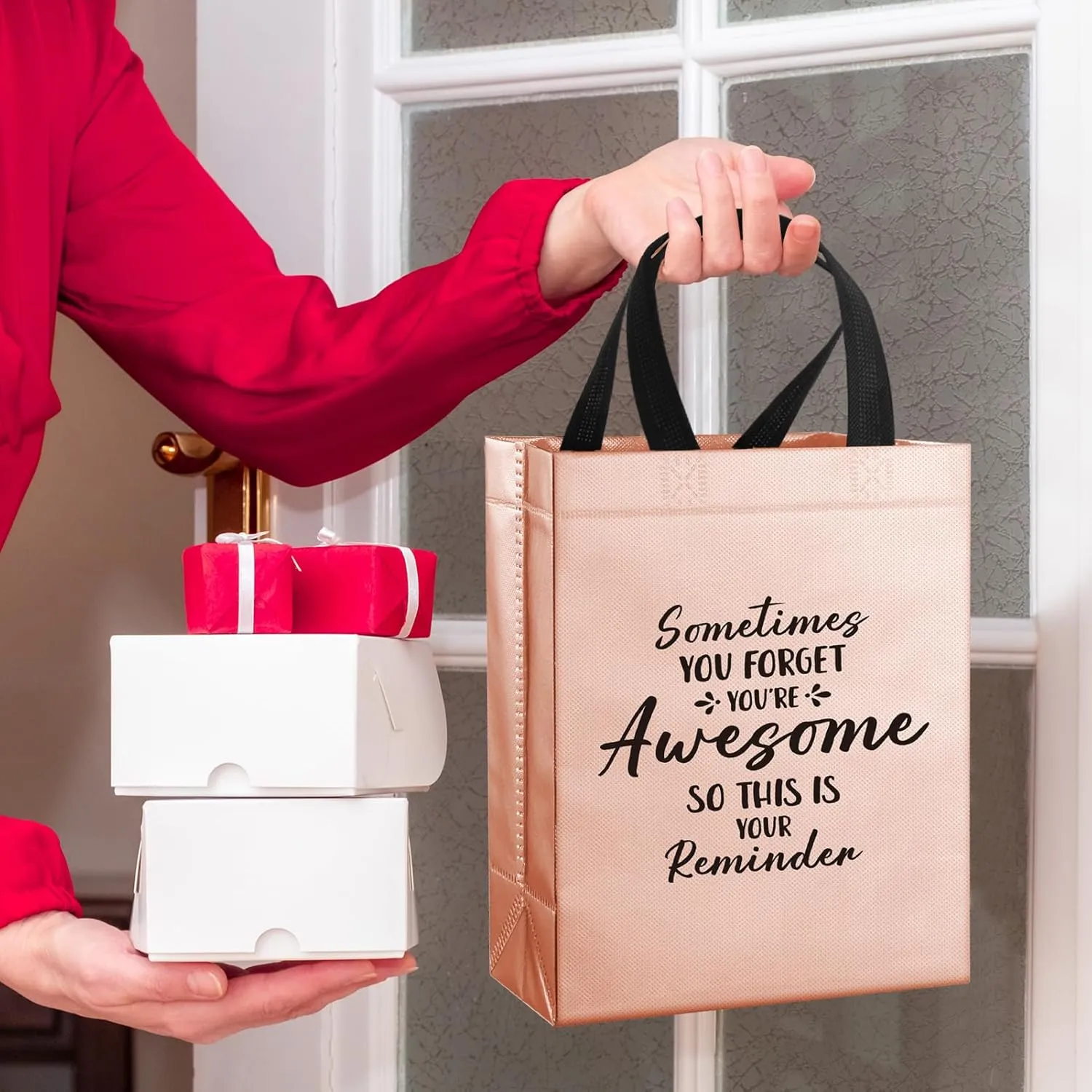 36 Pcs Thank You Reusable Gift Bags Employee Appreciation Gift Bags Sometimes You Forget You're Awesome Team Appreciation Gift for Employee Teacher Student Coworker Secretary Assistant Gift(Rose Gold)