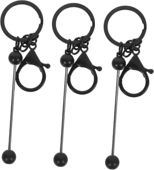 3pcs DIY Beaded Keychains Silver Beadable Keychains for Hanging Metal Crafting Accessories