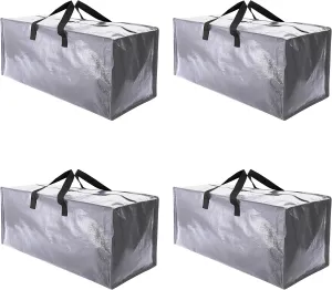 4 Pack Heavy Duty Moving Bags, Extra Large Storage Totes W/Backpack Straps Strong Handles & Zippers, Alternative to Moving Boxes, Moving Supplies for Dorm Room Essentials, Silver