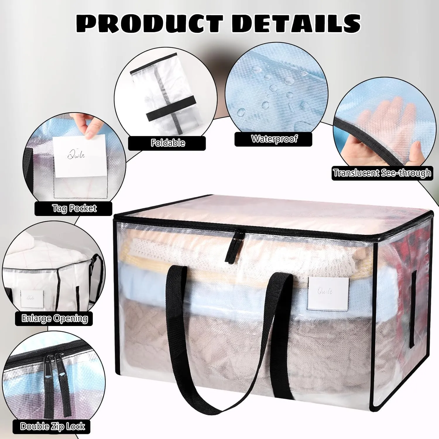 4 Pack Large Clothes Storage Bags with Lids Clear Moving Bags Heavy Duty Moving Totes Packing Bags with Zips for Moving Clothes Bedding Duvet Toys Christmas Storage Containers