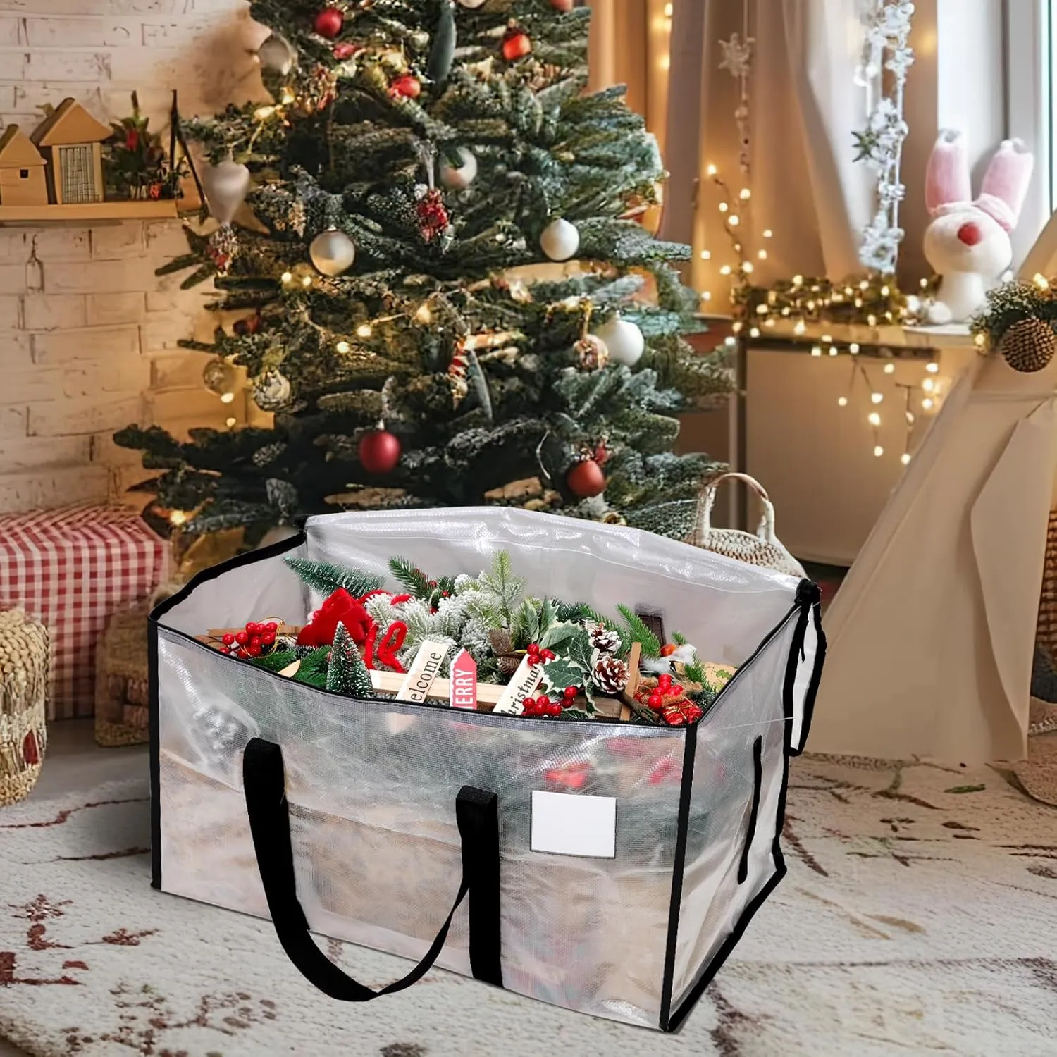 4 Pack Large Clothes Storage Bags with Lids Clear Moving Bags Heavy Duty Moving Totes Packing Bags with Zips for Moving Clothes Bedding Duvet Toys Christmas Storage Containers