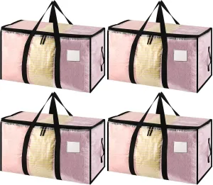 4 Pack Large Clothes Storage Bags with Lids Clear Moving Bags Heavy Duty Moving Totes Packing Bags with Zips for Moving Clothes Bedding Duvet Toys Christmas Storage Containers