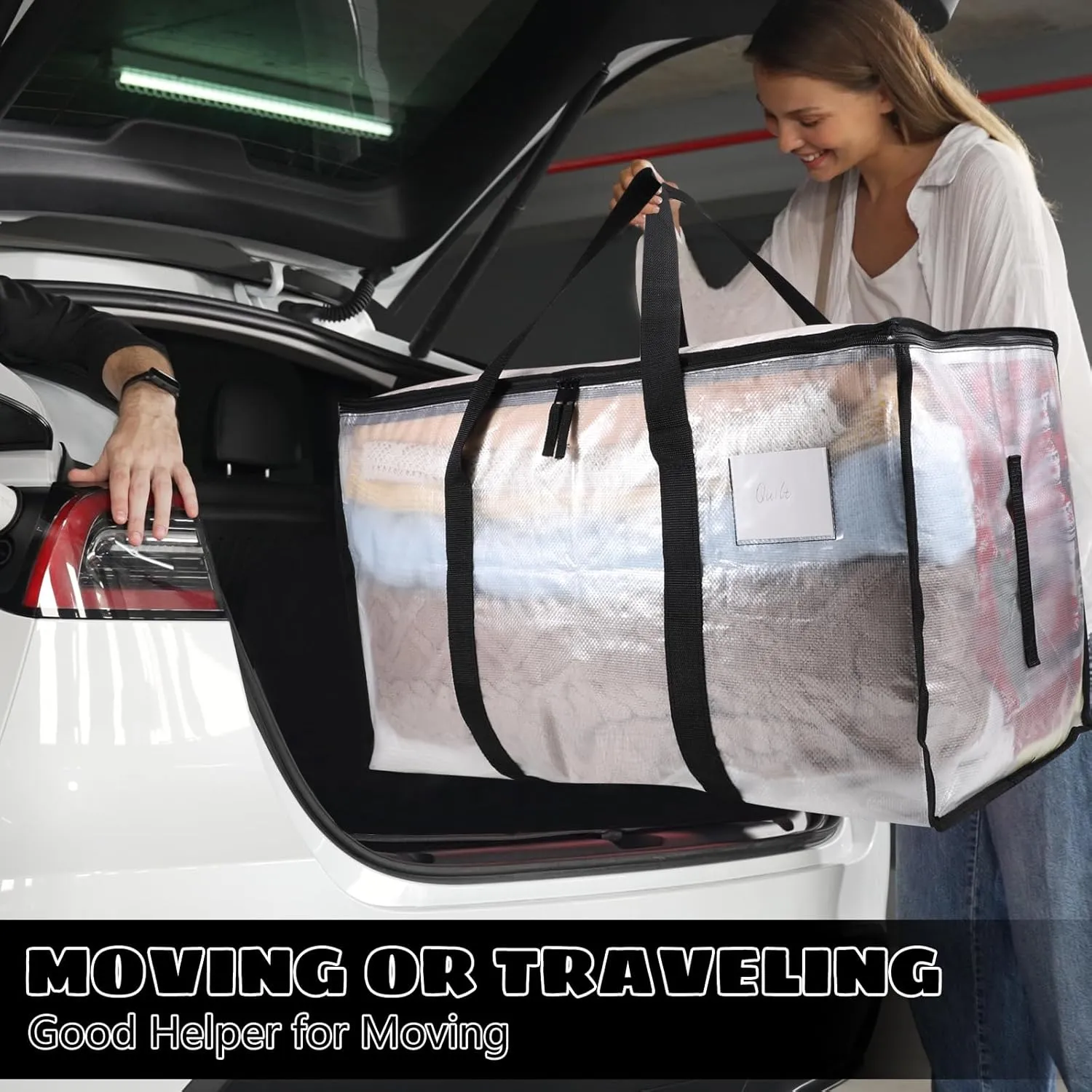 4 Pack Large Clothes Storage Bags with Lids Clear Moving Bags Heavy Duty Moving Totes Packing Bags with Zips for Moving Clothes Bedding Duvet Toys Christmas Storage Containers