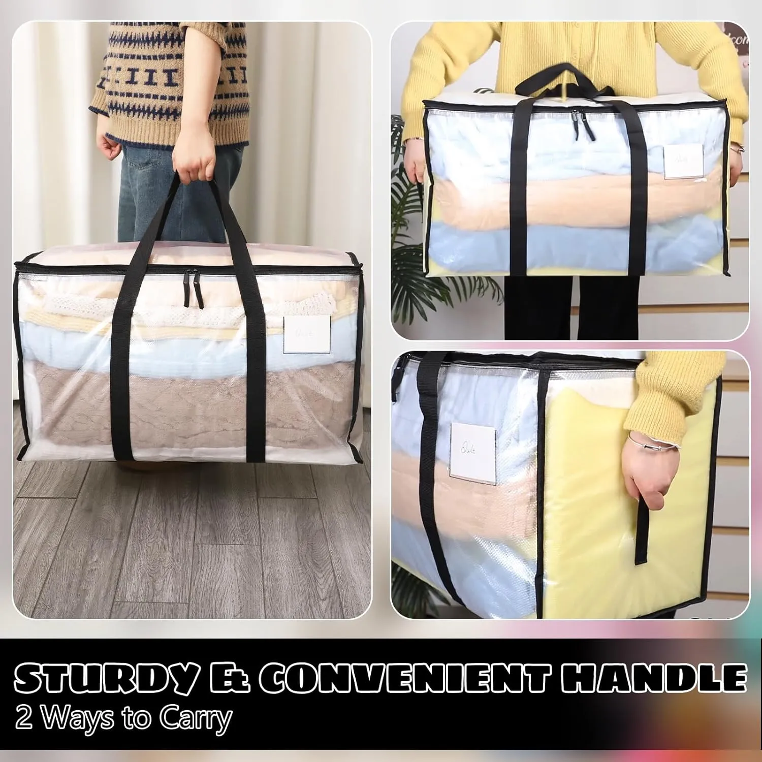 4 Pack Large Clothes Storage Bags with Lids Clear Moving Bags Heavy Duty Moving Totes Packing Bags with Zips for Moving Clothes Bedding Duvet Toys Christmas Storage Containers