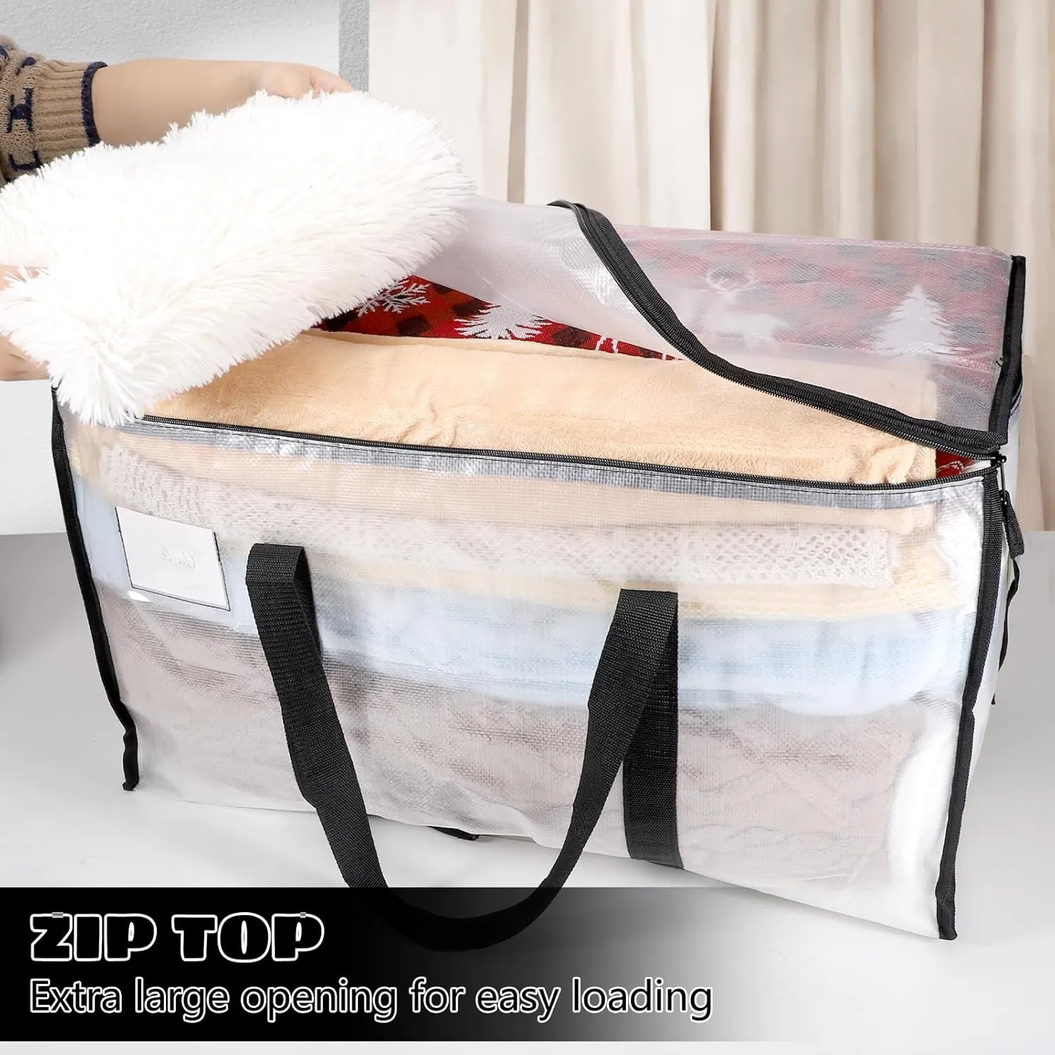 4 Pack Large Clothes Storage Bags with Lids Clear Moving Bags Heavy Duty Moving Totes Packing Bags with Zips for Moving Clothes Bedding Duvet Toys Christmas Storage Containers