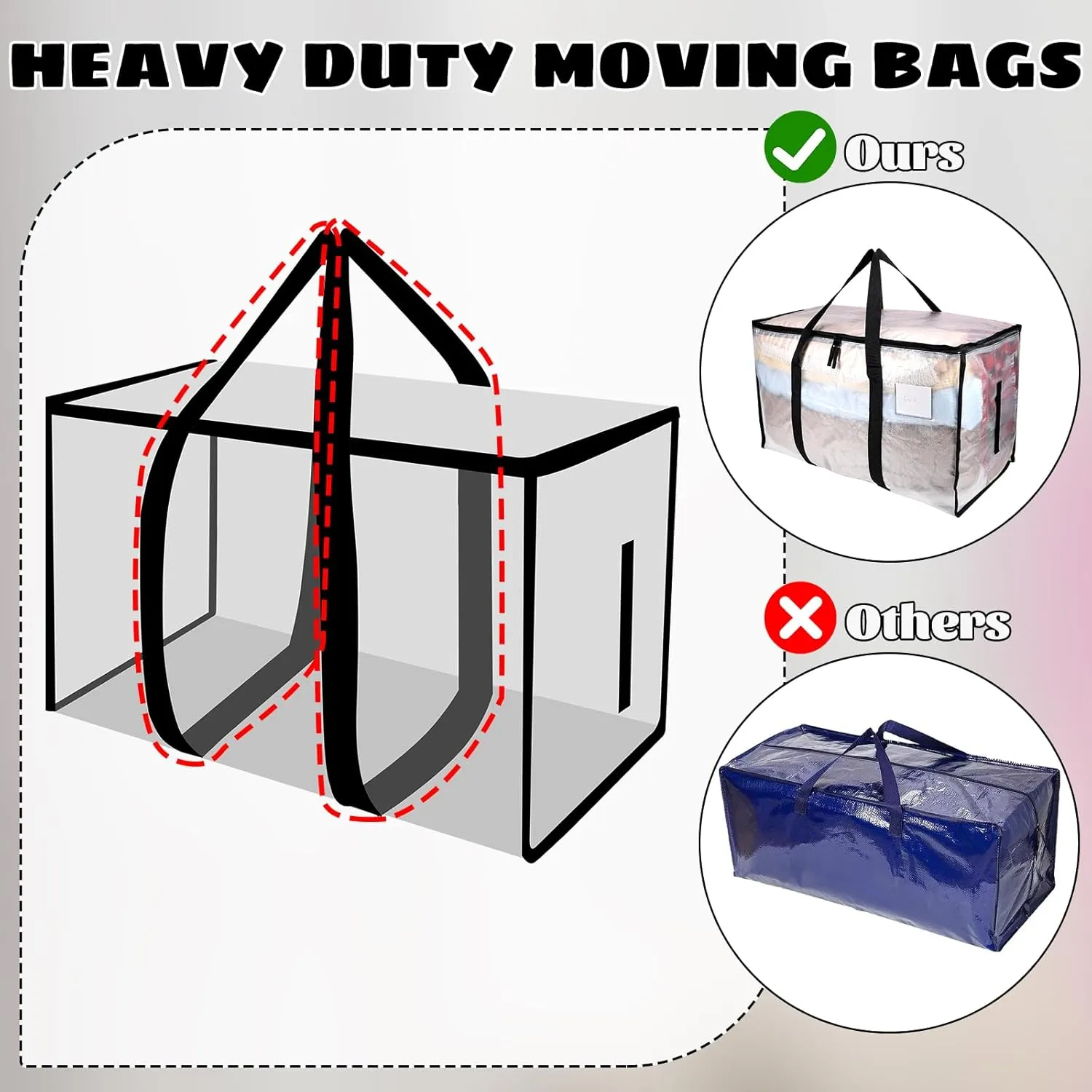 4 Pack Large Clothes Storage Bags with Lids Clear Moving Bags Heavy Duty Moving Totes Packing Bags with Zips for Moving Clothes Bedding Duvet Toys Christmas Storage Containers