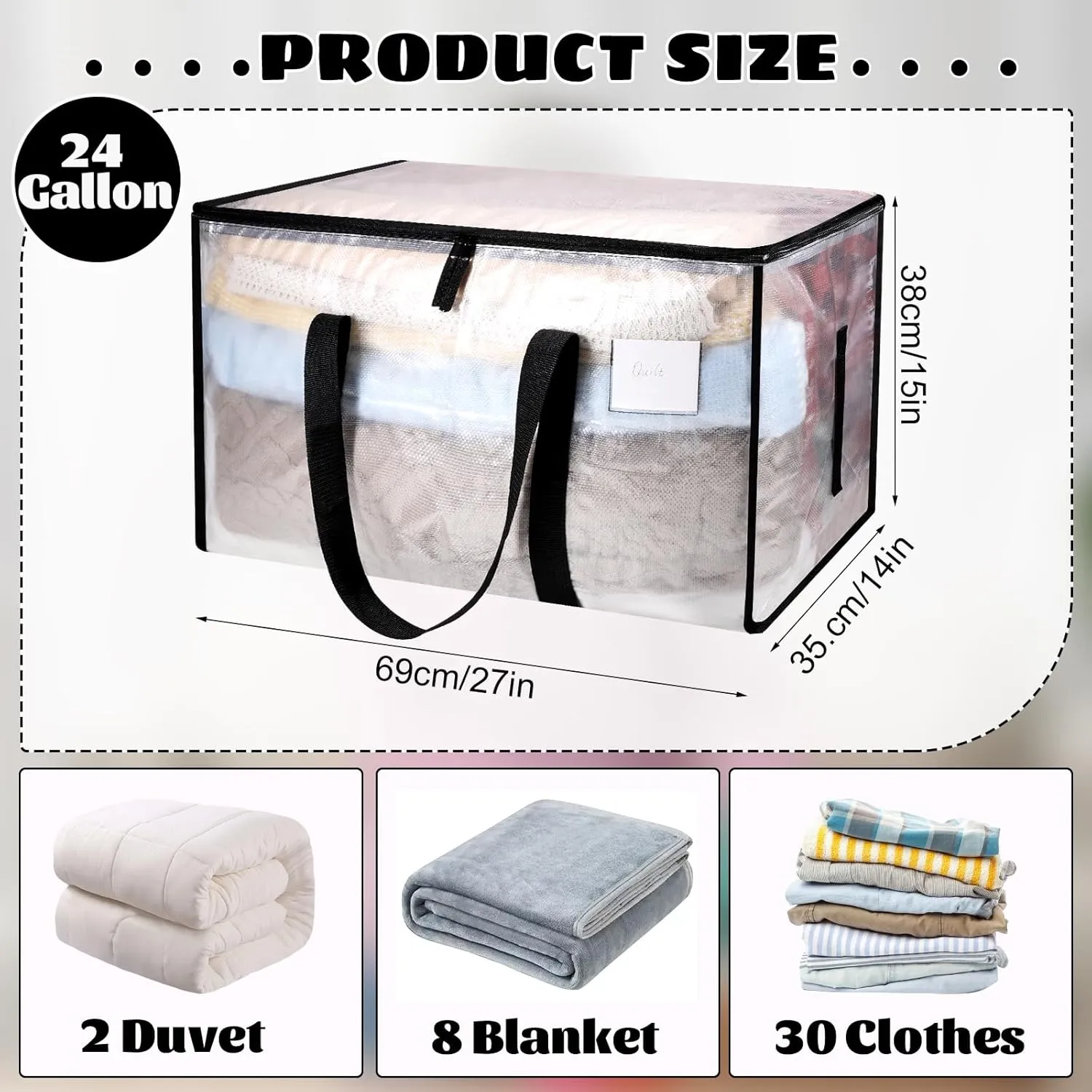 4 Pack Large Clothes Storage Bags with Lids Clear Moving Bags Heavy Duty Moving Totes Packing Bags with Zips for Moving Clothes Bedding Duvet Toys Christmas Storage Containers