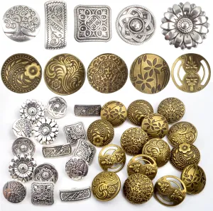 40pcs Antique Metal Buttons with Shank Round Square Flower Shaped Decorative Button Vintage Engraved Flowers Wave Patterns Craft Button for DIY Sewing Clothes Jeans Coats Accessories