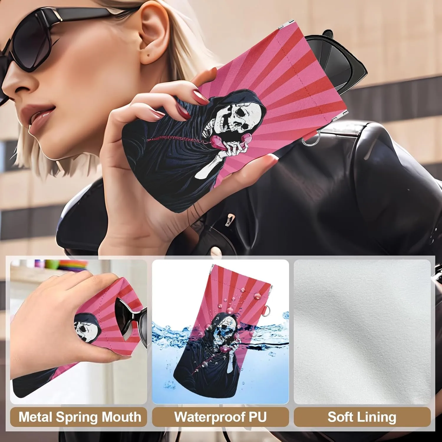 4PCS Eyeglass Sunglass Cases Pouch Soft PU Leather with Cleaning Cloth Cute Glasses Bag Coin Purse for Women Men Gifts