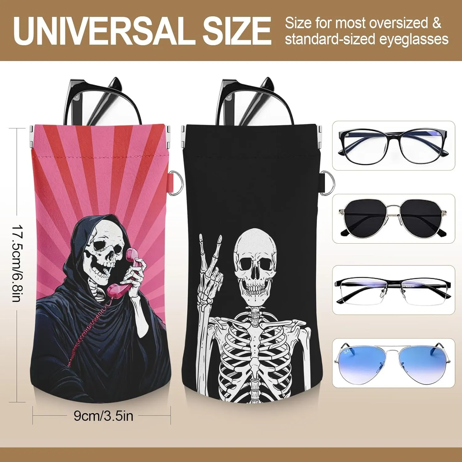 4PCS Eyeglass Sunglass Cases Pouch Soft PU Leather with Cleaning Cloth Cute Glasses Bag Coin Purse for Women Men Gifts