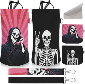 4PCS Eyeglass Sunglass Cases Pouch Soft PU Leather with Cleaning Cloth Cute Glasses Bag Coin Purse for Women Men Gifts