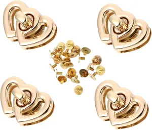 4Pcs Heart Shape Turn Locks for Handbags Locks Buckle Accessories DIY Bag Hardware Simple Installation for Crossbody and Shoulder Bags Charming Design for Purse
