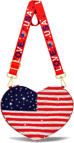 4th of July Purse for Women Sequin Beaded USA Star Purse American Flag Crossbody Shoulder Bag 4th of July Outfits