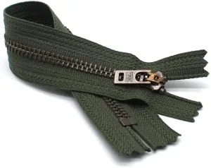 #5 Antique Brass Jeans/Pants Olive Green Medium Weight YKK Zippers - Color Olive Green #567 - Choose Your Length - Made in The United States (1 Zipper Per Pack) (7" Inches)