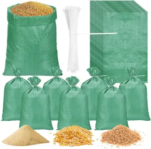 50 Pcs Sand Bags Flood Prevention Sandbags Empty Poly Sandbags 18"x29" Heavy Duty Woven Sand Bag Sacks 100lb with Cable Zip Ties for Flood Protection Erosion Control Hurricane Barrier(Green)
