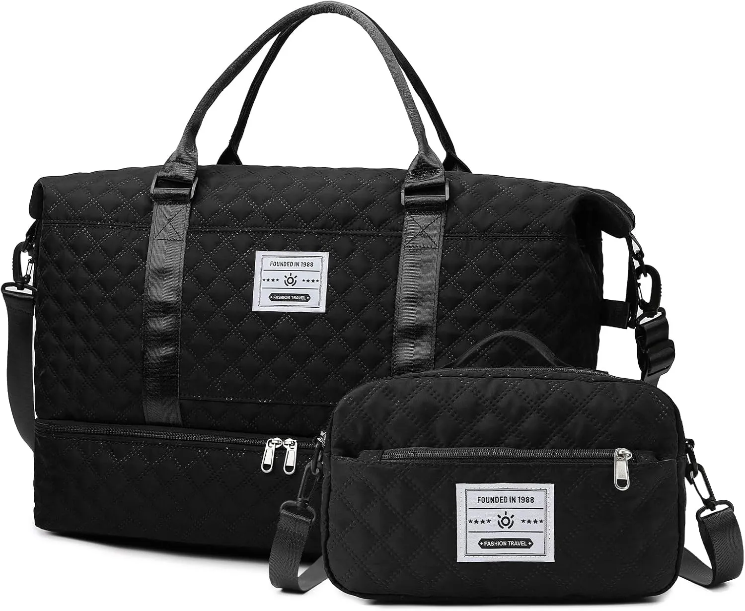 55L Large Women Travel Duffle Bag, Carry on Overnight Weekender Toto Bags with Wet Pocket Toiletry Shoe Compartment, Hospital Bag for Women Labor Delivery, Black