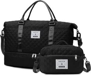 55L Large Women Travel Duffle Bag, Carry on Overnight Weekender Toto Bags with Wet Pocket Toiletry Shoe Compartment, Hospital Bag for Women Labor Delivery, Black