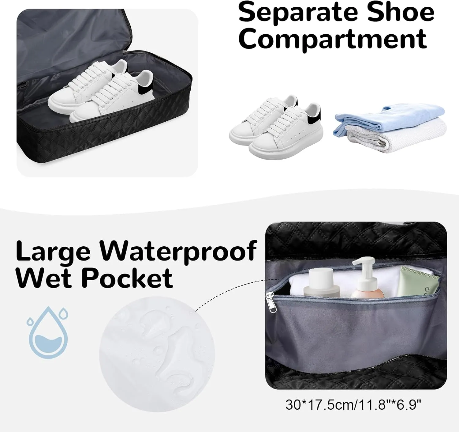 55L Large Women Travel Duffle Bag, Carry on Overnight Weekender Toto Bags with Wet Pocket Toiletry Shoe Compartment, Hospital Bag for Women Labor Delivery, Black