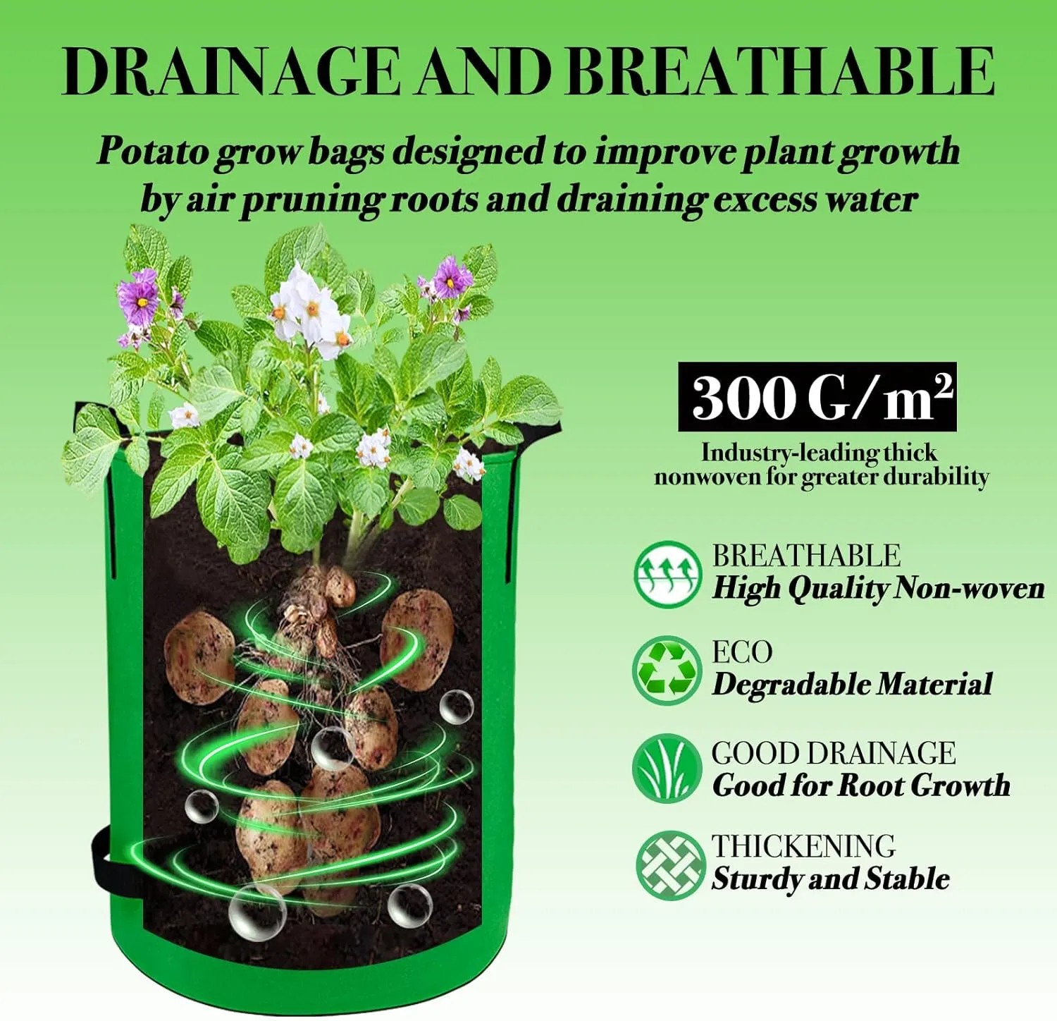 5Packs 10Gal Colorful Potato Grow Bags, Heavy Duty Potato Bags for Growing Potatoes, Potato Planter, Non-Woven Fabric, Muticolor