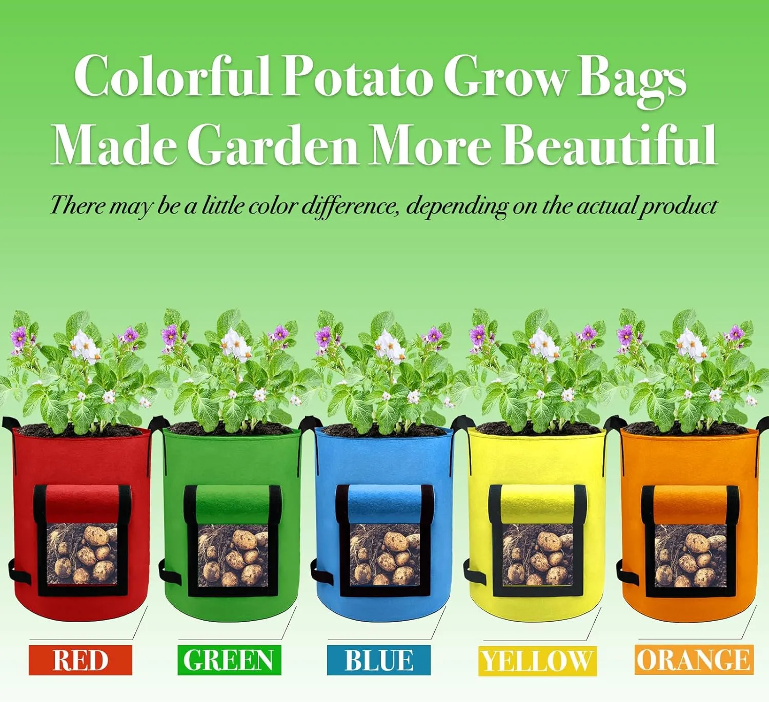 5Packs 10Gal Colorful Potato Grow Bags, Heavy Duty Potato Bags for Growing Potatoes, Potato Planter, Non-Woven Fabric, Muticolor