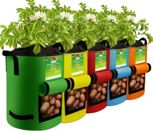 5Packs 10Gal Colorful Potato Grow Bags, Heavy Duty Potato Bags for Growing Potatoes, Potato Planter, Non-Woven Fabric, Muticolor