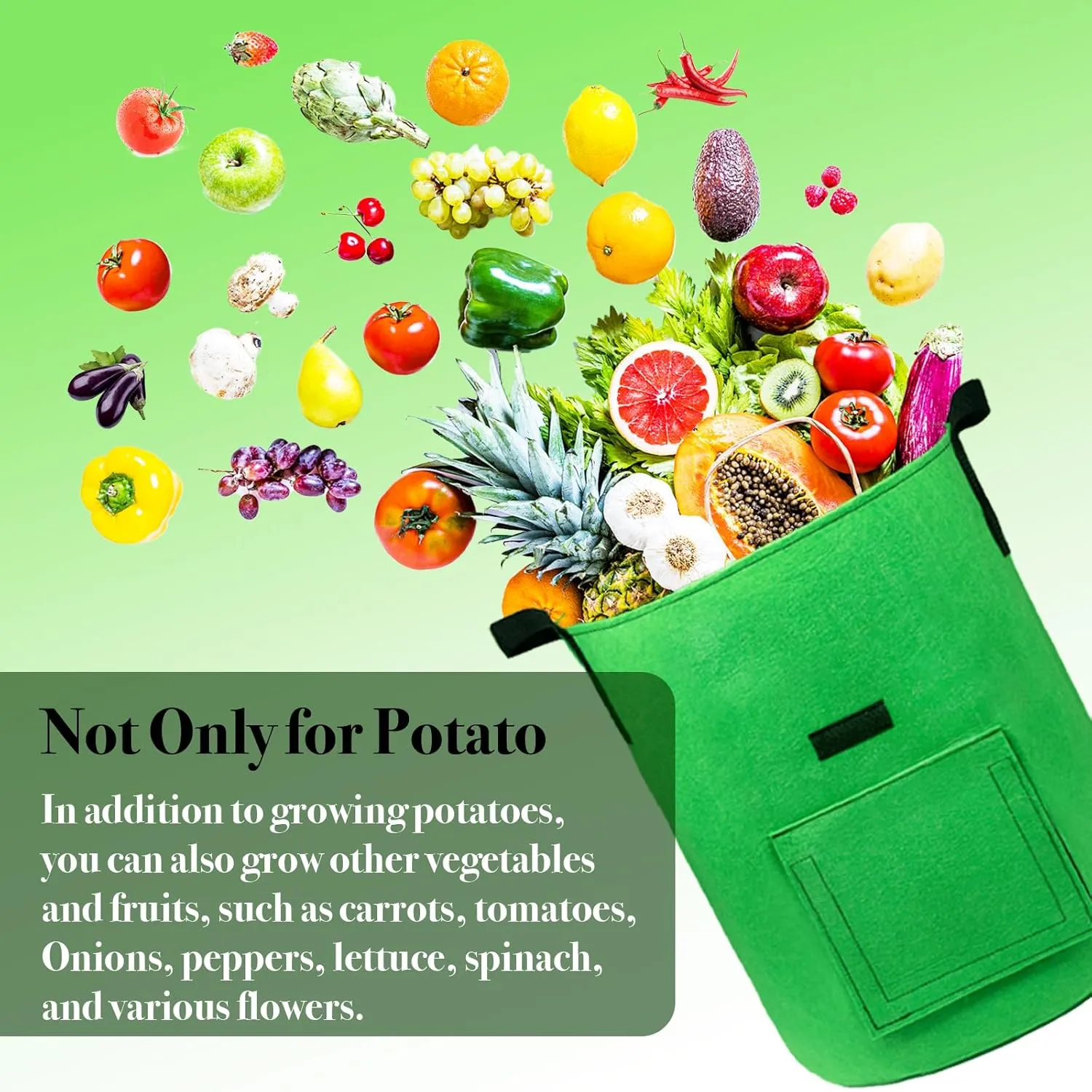 5Packs 10Gal Colorful Potato Grow Bags, Heavy Duty Potato Bags for Growing Potatoes, Potato Planter, Non-Woven Fabric, Muticolor