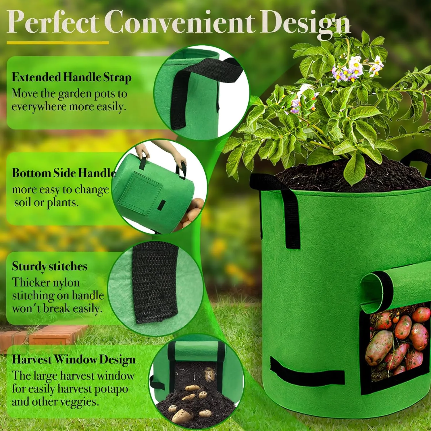 5Packs 10Gal Colorful Potato Grow Bags, Heavy Duty Potato Bags for Growing Potatoes, Potato Planter, Non-Woven Fabric, Muticolor
