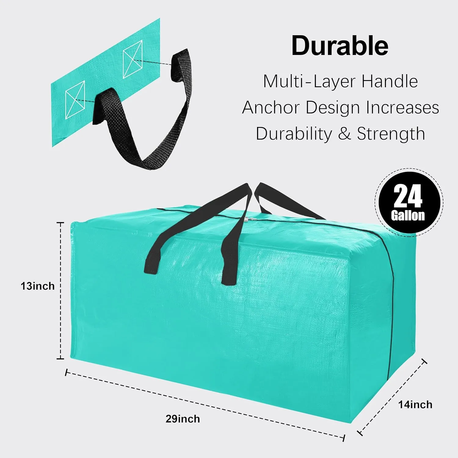 6 Pack Heavy Duty Large Moving Bags W/Backpack Straps - Strong Handles & Zippers, Storage Totes For Space Saving, Fold Flat, Alternative to Moving Box and Storage Bin, Aquamarine