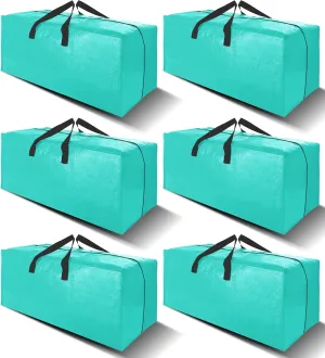 6 Pack Heavy Duty Large Moving Bags W/Backpack Straps - Strong Handles & Zippers, Storage Totes For Space Saving, Fold Flat, Alternative to Moving Box and Storage Bin, Aquamarine
