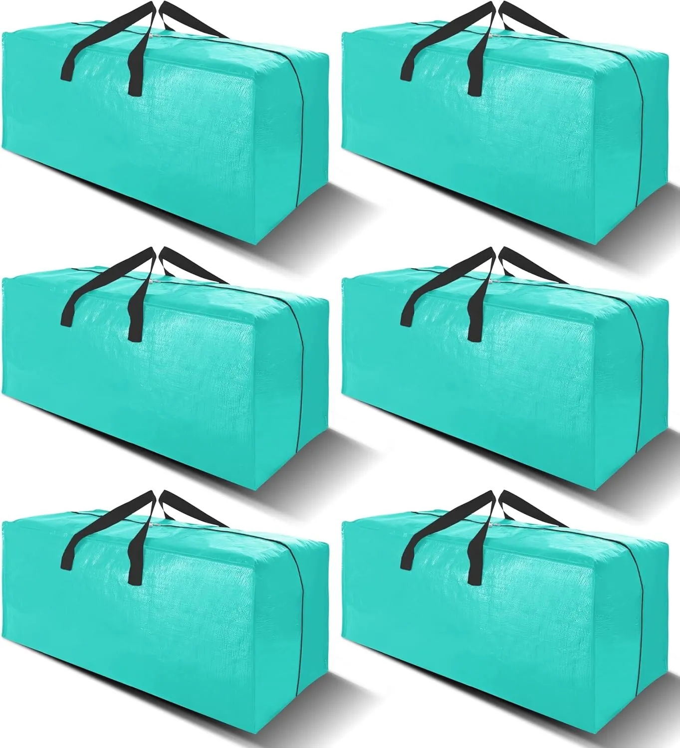 6 Pack Heavy Duty Large Moving Bags W/Backpack Straps - Strong Handles & Zippers, Storage Totes For Space Saving, Fold Flat, Alternative to Moving Box and Storage Bin, Aquamarine