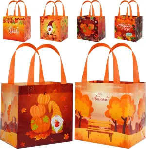 6 Pcs Thanksgiving Gift Bags With Handles - Non-Woven, Reusable Tote for Wrapping, Autumn Fall Party Favor Supplies