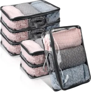6 Pieces Large Clear Travel Packing Cube Clear Vinyl Zippered Storage Bags See Through Moving Bag PVC Multipurpose Pouch with Handle for Suitcase Shirts Dress Storage (Gray, 15.8 x 10.2 x 3.9 Inch)