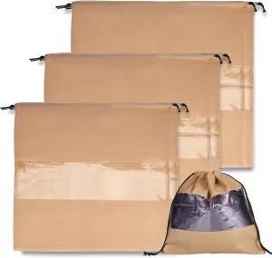 6Pcs 3 Sizes Khaki Non Woven Fabric Cloth Storage Pouch, Dustproof Drawstring Bags Dust Cover Storage Bag, String Dust Supply for Purse Handbags Packing Shoe Pouch