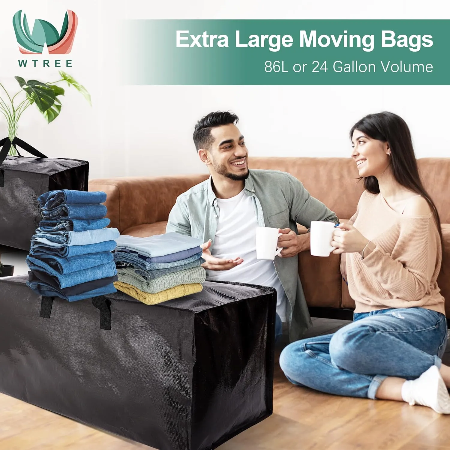 8 Pack Heavy Duty Moving Bags, Extra Large Storage Totes W/Backpack Straps Strong Handles & Zippers, Alternative to Moving Boxes, Moving Supplies for Dorm Room Essentials, Black
