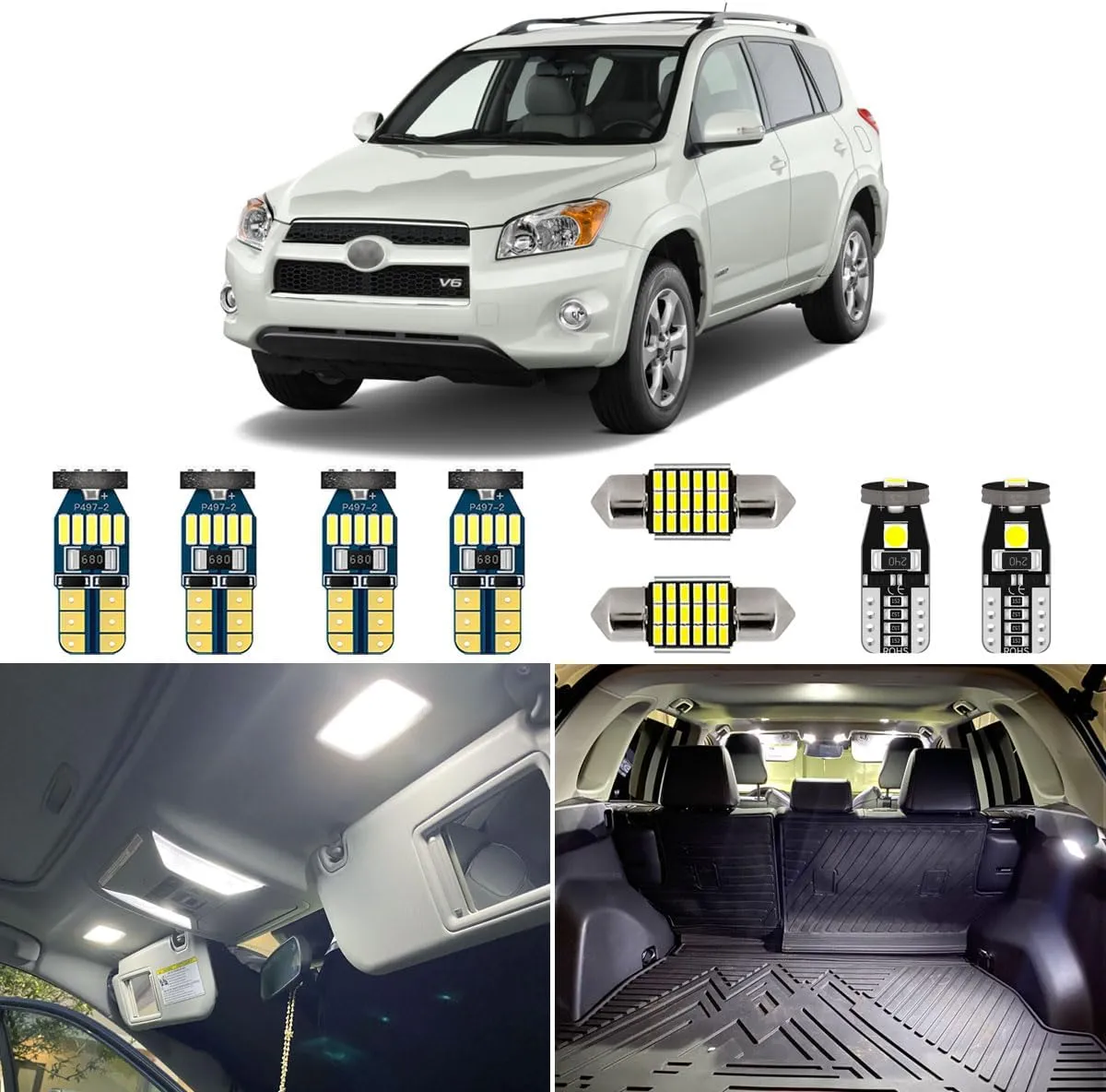 8 Piece White LED Interior Light Kit for Toyota RAV4 2006 2007 2008 2009 2010 2011 2012 Super Bright 6000K Interior LED Lights Bulb Package   Install Tool