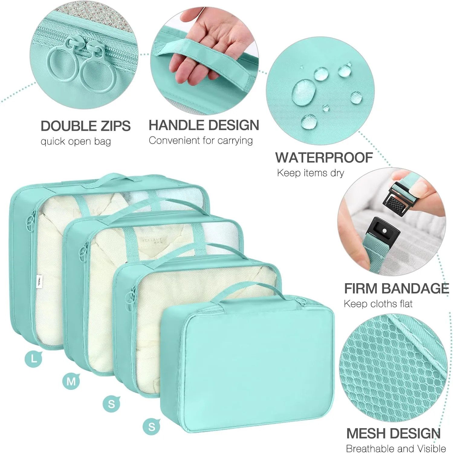 8 Set Packing Cubes for Suitcases, Packing Cube with Shoe, Cosmetics, Clothing, and Accessories Bags Packing Cubes for Travel Luggage Organizer(Blue-Green)