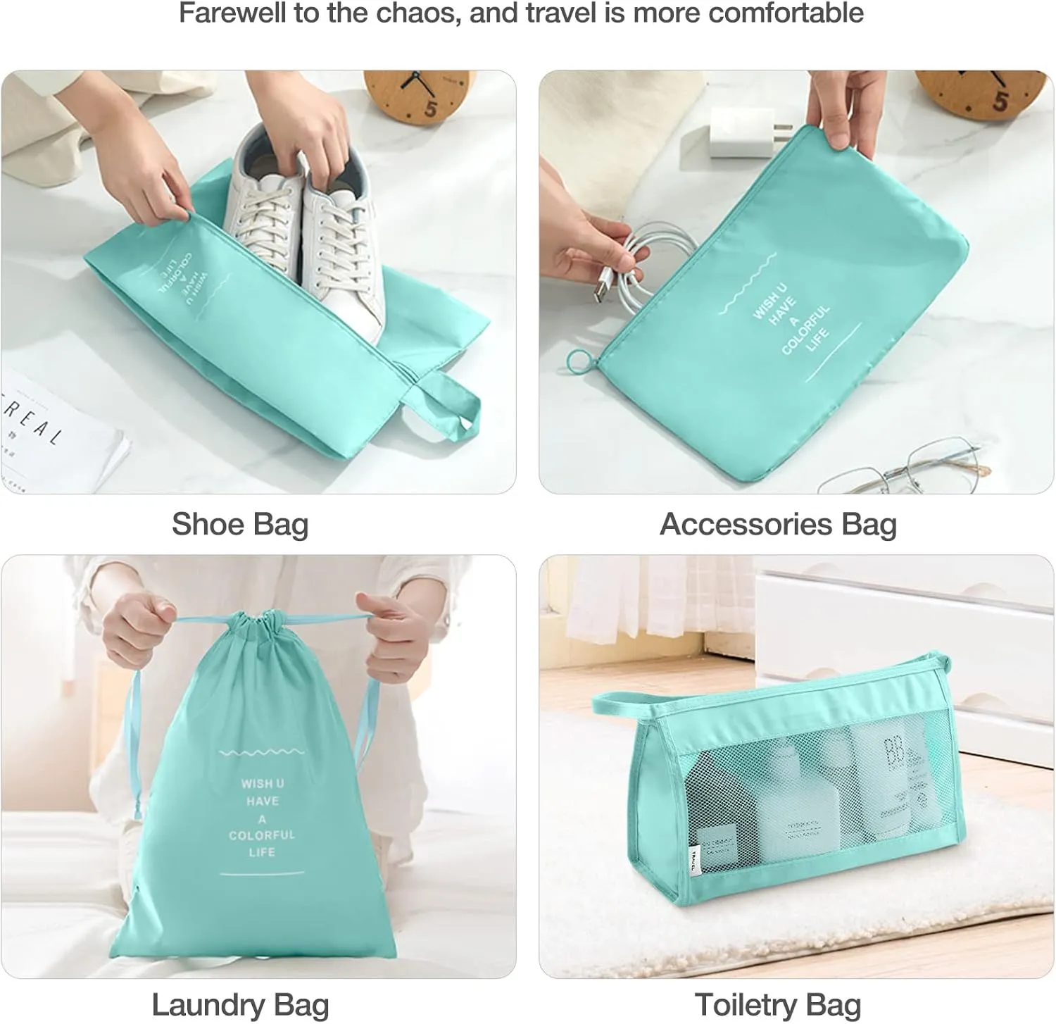 8 Set Packing Cubes for Suitcases, Packing Cube with Shoe, Cosmetics, Clothing, and Accessories Bags Packing Cubes for Travel Luggage Organizer(Blue-Green)